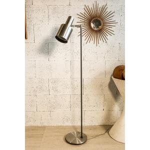 Brushed Metal Floor Lamp From The 1970s, Vintage Scandinavian Design By Jo Hammerborg For Fog And Morup 