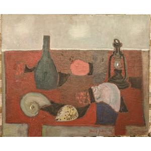 Vintage Still Life Painting By Bernard Gantner (1928-2018), Oil On Panel