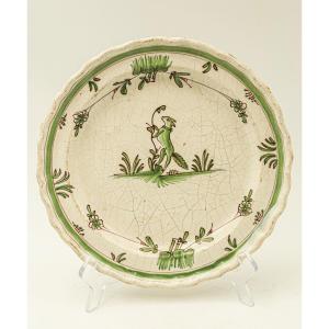 Earthenware Plate With Dog Motif, 18th Century, Moustiers, Southern France