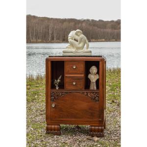 Art Deco Walnut Bedside Table, End Table, Side Table 