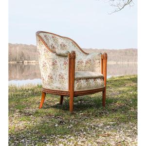 Art Deco Bergère Armchair In Solid Walnut Attributed To Paul Follot
