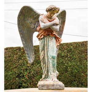 Polychrome Plaster Religious Statue Of An Angel, Late 19th Century 