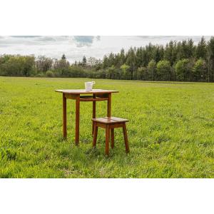 Solid Beech Table And Stool Set "coffee Bean" French Design Pierre Gautier Delaye Mid Century