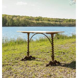 Rare 19th Century Charles X Wrought Iron And Marble Bistro Table
