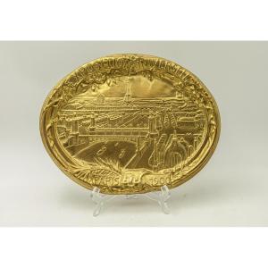 Commemorative Embossed Copper Plaque Exposition Universelle 1900 Eiffel Tower