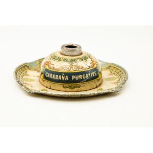 Pougues Saint Léger Carabana Purgative Advertising Lithographed Sheet Metal Inkwell