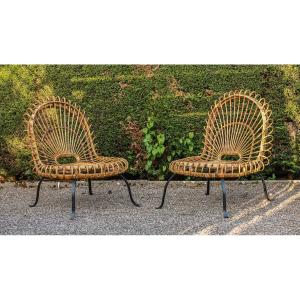 Pair Of Wickerwork And Wrought-iron Armchairs Designed By Janine Abraham And Dirk Jan Rol Vintage