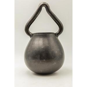Rare Large Matte Black Ceramic Cauldron In The Style Of Georges Jouve Vintage 50's Design