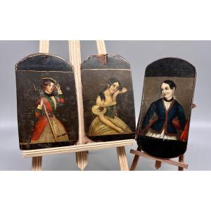 Set Of 2 Antique Painted Tobacco Pouches – Circa 1840-1860