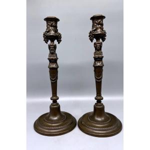 Pair Of Candlesticks - Barbedienne 19th Century