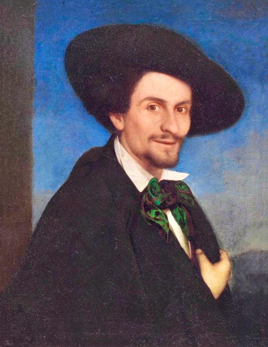 Intrigante dipinto ad olio su tela, raffigurante il ritratto di un artista
