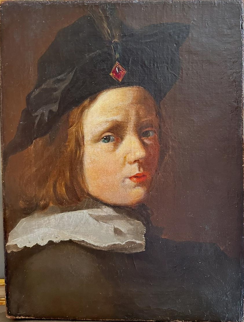 Dipinto ad olio raffigurante ritratto di fanciullo 