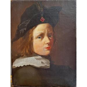 Dipinto ad olio raffigurante ritratto di fanciullo 