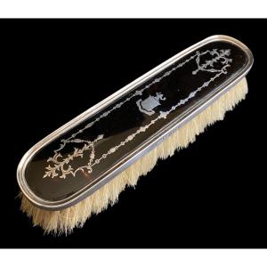 Rare Vernon Family Arms Brush Solid Silver Birmingham 1919 + Tortoise Shell