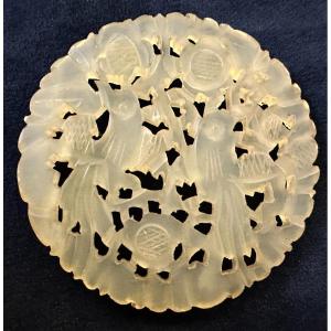 Pale Celadon Nephrite Jade Medallion China Mid 20th Century