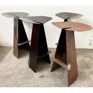 4 High Steel Stools Unique Pieces Prototypes Design Joelle Rigal 