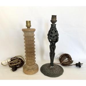 2 Antique Dudouyt Lamp Bases From The 1940s And Iron From The 1910s