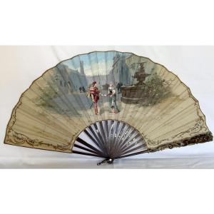 Large Fan 1890 Painted In Gouache Signed By The Painter Van Garden Renaissance Decor