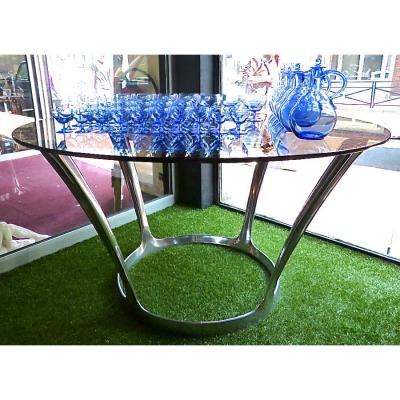Big Table Design Michèle Charron Period 1970 Cast Aluminum And Smoked Glass