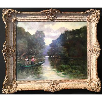 Parot-philippe Lecomte Oil On Panel "part Of Fishing Boat In"