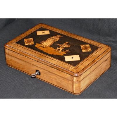 Italy 1860 Marquetry Box Game With Tokens