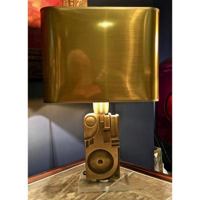 Rare Lampe Sculpture En Bronze Signée Giuseppe Calonaci , Datée 1971 et éditée à 300 exemplaire