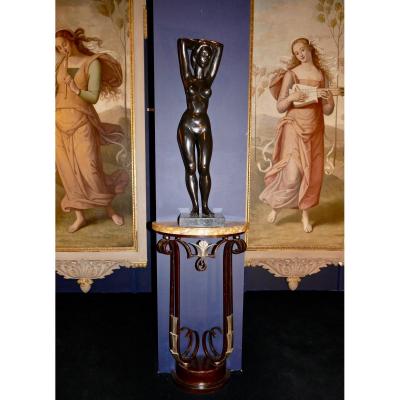 Beautiful Wrought Iron Console With Medal And Silver Patina Attributed To Raymond Subes Period 1930