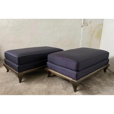 Pair Of Large Design Poufs Signed Jnl Collection