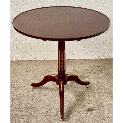 Louis XVI Period Pedestal Table In Mahogany And Gilded Bronzes Canabas Model With Tilting Top