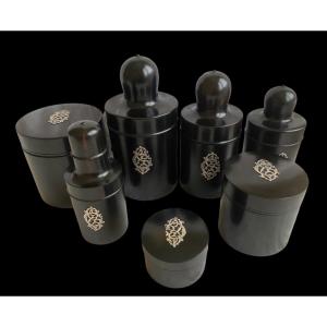 Rare Toilet Kit In Ebony And Silver Napoleon III Period For Emile Giraud