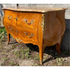 Beautiful Commode In Louis XV Style Marquetry Curved On All Faces Napoleon III Period