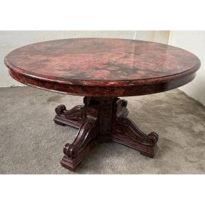 Rare Opening Table With Headband In Trompe-l'oeil Marble Restoration Period