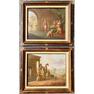 Pair Of Paintings On Copper Eighteenth Century Period German School Collection Stamp