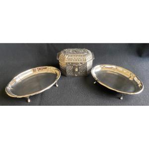 Ottoman Art Incense Box And Pair Of Ring Holders Sterling Silver