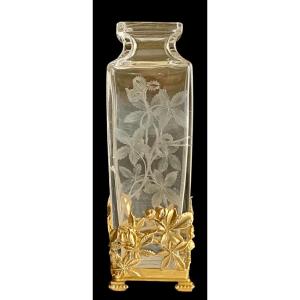 Baccarat Crystal Vase 1895 Engraved Intaglio With Vermeil Mount By Antoine Eysen