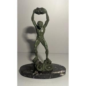 Ganu Gantcheff, Man And Snake, Bronze, Art Deco