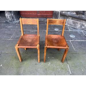 Very Beautiful Pair Of Authentic Chairs Model S24 Created By Pierre Chapo.