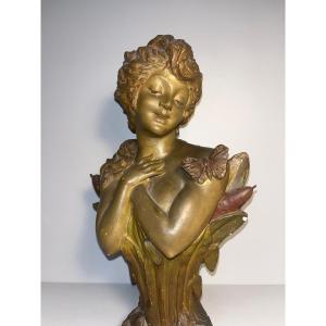 Antique Signed Terracotta Bust Of A Woman - Art Nouveau H: 43 Cm