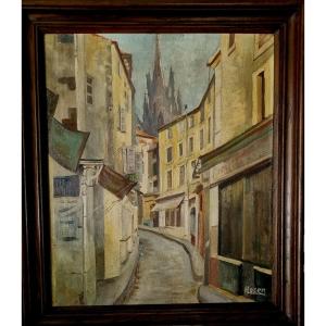 Oil On Canvas. Rue De La Boucherie In Clermont-ferrand, Circa 1930