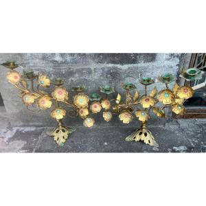 Flower Chandeliers With Pearl Inlays 