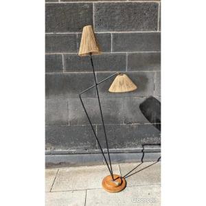 Vintage Modernist Floor Lamp 1950 Era Robert Mathieu, Audoux Minet, Serge Mouille