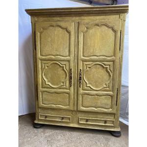 18th Century Patinated Linen Wardrobe 2 Doors 2 Drawers