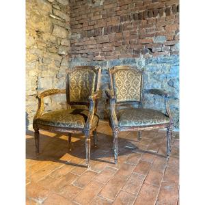 Pair Of Louis XVI Armchairs 19th Gendarme Hats