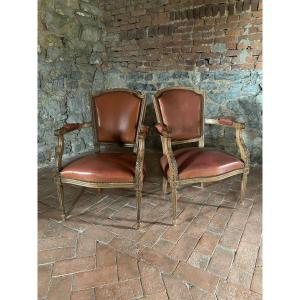 Pair Of Executive Armchairs Late 19th With Orange Skai