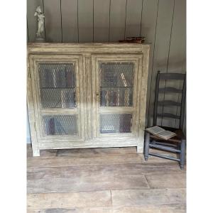 Late 19th Century Patina Wooden Bookcase With Trompe l'Oeil