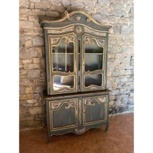 Norman 2-body Glass Sideboard In Painted Wood Dating From The End Of The 18th Century