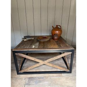 Coffee Table With Old Castle Floor On Metal Frame