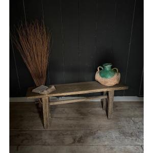 Small Primitive Bench In Rough, Graying Oak Dating From The End Of The 18th Century 