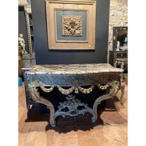 Louis XV Transitional Carved Console Dating From The 18th Century With Original Marble 