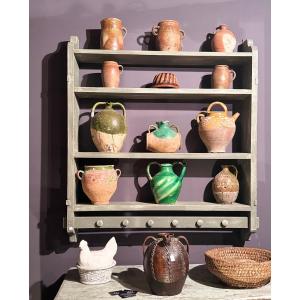 19th Century Polychrome Wall-mounted Dresser Shelf 